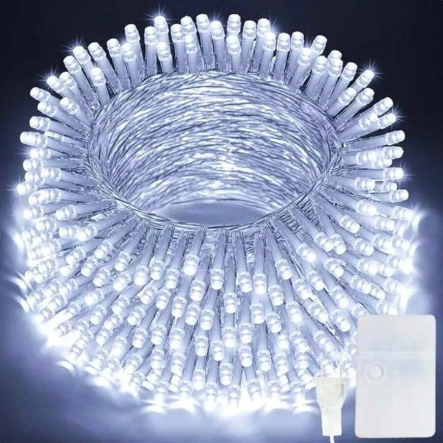 Serie de Luces Navideñas 500 Focos LED 25 Metros Luz Blanca 8 Funciones Cable Transparente. Luces Decorativas en Cadena Blanco - Blanco - Ver 1