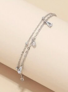 1pc Fashionable Simple White Water Drop Shape Artificial Gemstone Chain Bracelet, Suitable For Women's Daily Wear - Double layer-white water drop - View 3