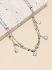 1pc Fashionable Simple White Water Drop Shape Artificial Gemstone Chain Bracelet, Suitable For Women's Daily Wear - Double layer-white water drop - View 2