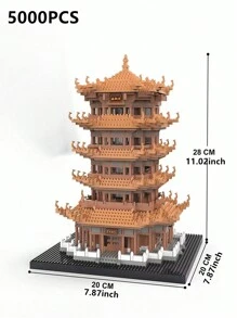 Set de bloques de construcción de mini-edificio 3D del Pabellón de la Grulla Amarilla, estilo de arquitectura famosa mundial de China, rompecabezas cerebral, regalo de Navidad, 1 pieza, decoración de habitación