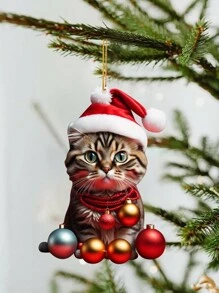 10pcs-Cute Cat Christmas Tree Ornaments, Christmas Cute Cat Acrylic Pendant Set, Christmas Decorative Pendant, Ideal For Christmas Home Decorations, Christmas Tree Ornaments, Car/Backpack Decorations, Plastic Santa Hat Kitty Hanging Decorations For Christmas Tree, Car Rearview Mirror, Keychain, Home And Party Decor, Suitable For Office, Home, And Desktop Decoration