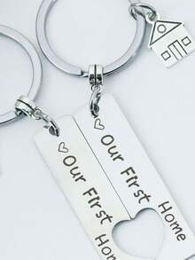 2 Piezas Llaveros De Pareja Con Forma De Casa De Acero Inoxidable - Plateado - Ver 3