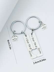 2 Piezas Llaveros De Pareja Con Forma De Casa De Acero Inoxidable - Plateado - Ver 4