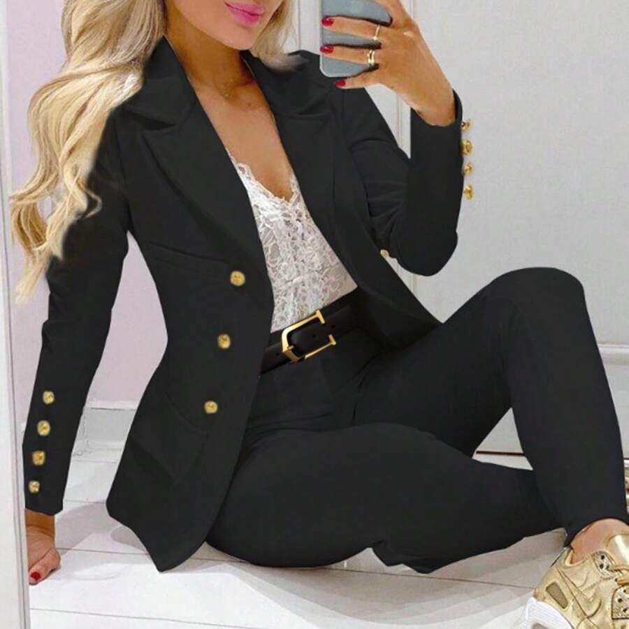 Conjunto 2pzs Traje Sastre Formal Para Mujer/blazer+pantalón - Negro - Ver 1