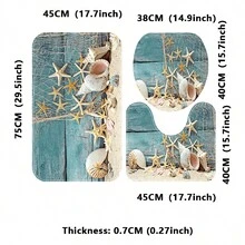 1set/3pcs Multicolor Wood Board & Sea Shell Pattern Bathroom Rug Set (Rectangle Mat, U-Shaped Mat, Oval Toilet Lid Cover) For Home Toilet, Washroom And Bathroom - Multicolor - View 5