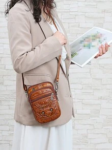 Retro Hình vuông Túi đeo chéo Túi đựng điện thoại , Màu thuần Thời trang Ví tiền xu , Của phụ nữ Hằng ngày Linh hoạt Túi đeo vai & Túi xách tay - màu nâu - Xem 2