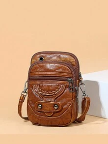 Retro Hình vuông Túi đeo chéo Túi đựng điện thoại , Màu thuần Thời trang Ví tiền xu , Của phụ nữ Hằng ngày Linh hoạt Túi đeo vai & Túi xách tay - màu nâu - Xem 3