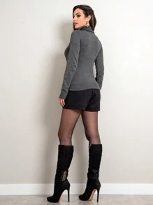 Women Knit Tops - Dark Grey - View 2