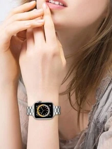 1条男女通用超薄银色金属表带，兼容 Series 11、10、9 Ultra、8、7、SE、6、5、4、3、2、1，奢华智能手表表带，不锈钢表链，适用于40mm、42mm、44mm、45mm、49mm、38mm、41mm、46mm表盘尺寸，时尚智能手表表带，兼容表带