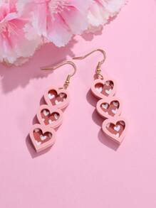 1Pair Valentine's Day Pink Heart Drop Earring Jewelry For Women,Mom,Mother,Mother's Day,Gift - Earrings - View 6