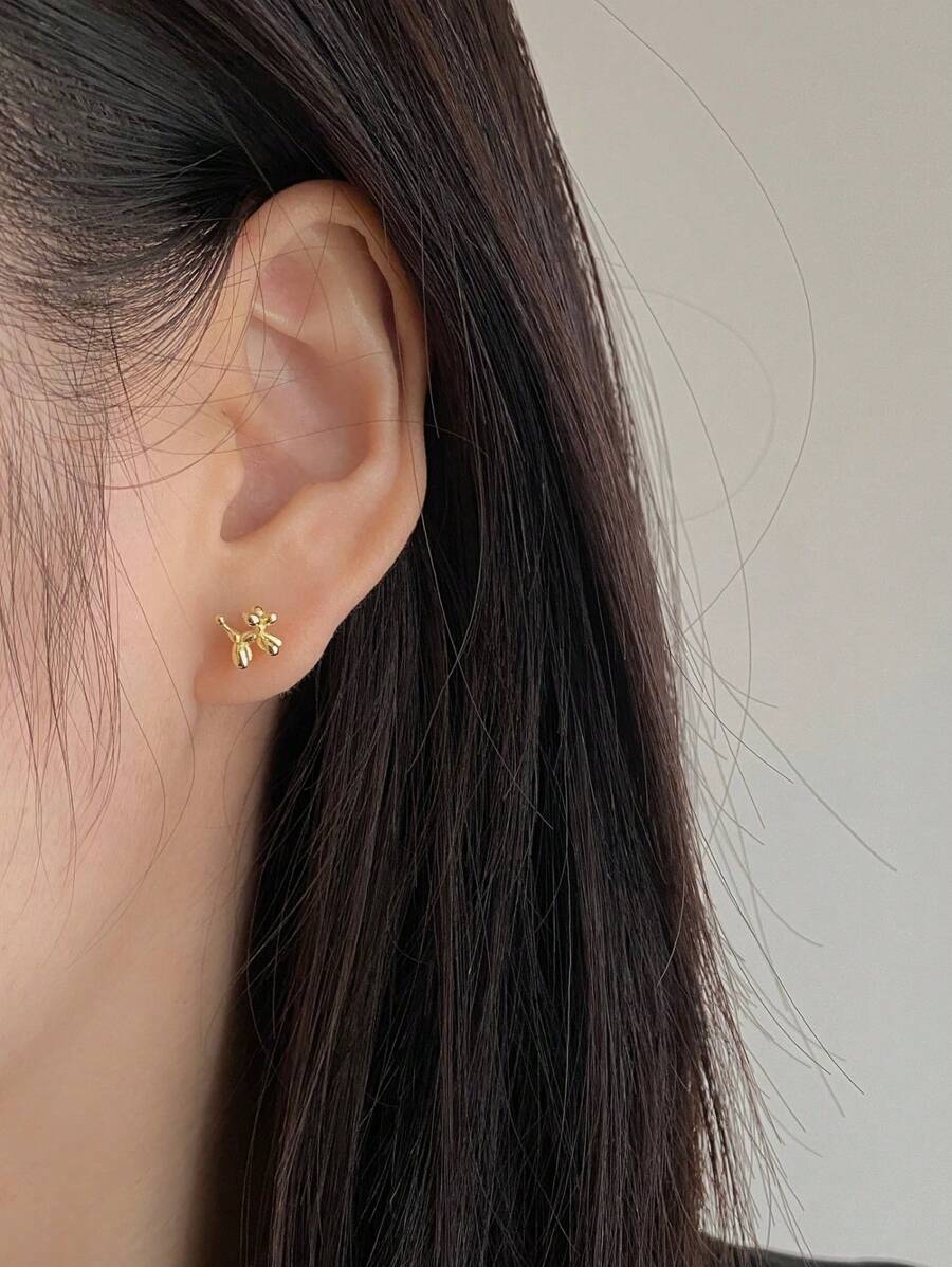 1 Đôi Bóng Chó Bông Tai Nữ Dễ Thương Trẻ Em Vui Vẻ Sinh Viên Bông Tai Thanh Lịch Ba Chiều Cún Con Bông Tai - Bạc - Xem 1