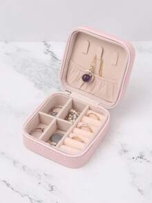 1只便攜式小型珠寶收納盒旅行組織器皮革盒,適用於耳環,項鍊,戒指,手鐲