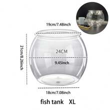 1pc Round Plastic Transparent Fish Tank - Goldfish Tank Desktop Living Room Mini Aquarium Office View Tank Turtle Tank - Clear - View 9