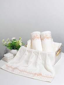 純色蝴蝶圖案臉巾手巾,現代編織布軟質臉巾 27.5*15.7英寸 - 米黃色 - 查看 3