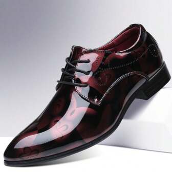 Men's Festival/Graduation Dance Shoes, British Style Formal/Casual Shoes, Large Size Patent Leather Shoes With Printed Pattern And Lace-Up Valentines
