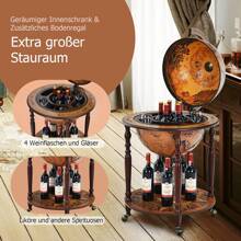 Globe Bar Vintage With Wheels, Bar Cart With Lid & Base Plate, Table Bar Globe Decorative Bar Home Bar For Wine - 棕色 - 查看 4