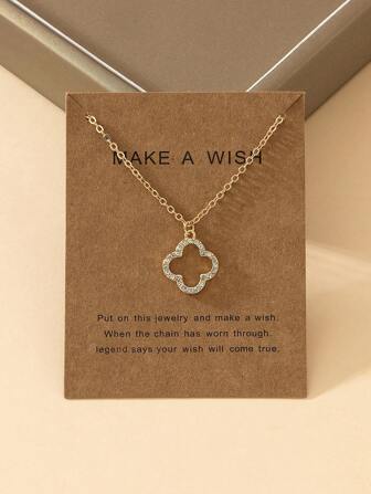 قلادة زهرة جوتيك بنكية قطعة واحدة مع تفاصيل أوراق البرسيم الهندسية، مرصعة بأحجار كريمة مدمجة وتصميم مفرغ للحصول على أسلوب بسيط وأنيق، هدية للعيد،الأم،عيد الأم