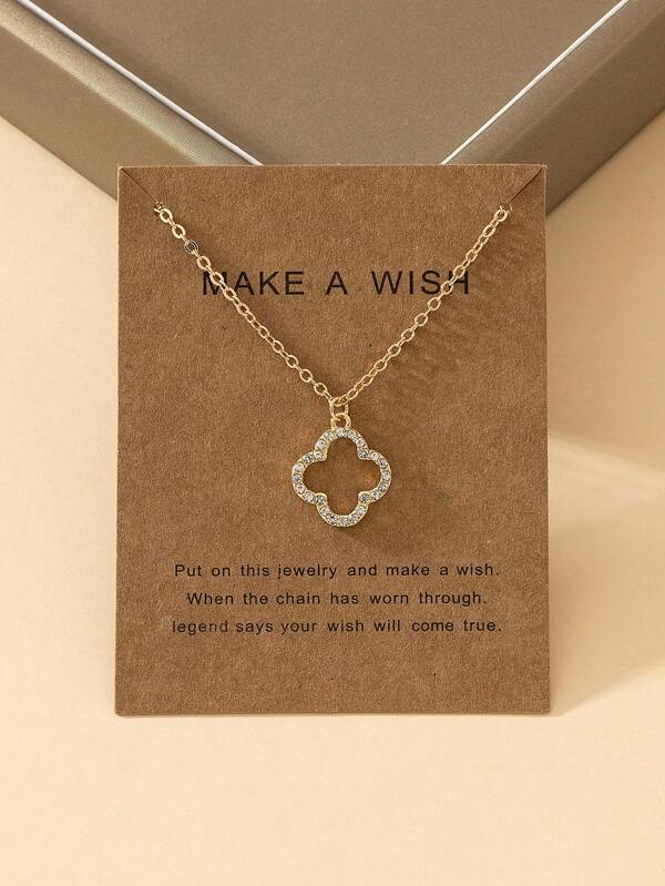 1pc Punk Gothic Flower Necklace With Geo Shamrock Detail, Embedded Gemstone & Hollow Out Design For Simple And Elegant Style Valentines,Mom,Mother,Mother's Day,Gift