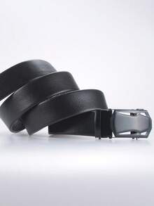 Joopzqm 1pc Men's Black Auto Buckle Leather Belt For Pants - Black - View 3