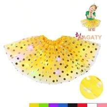 Falda Tutú Con Luz Led Princesa Disfraz Diseño De Lunares - Amarillo - Ver 1