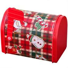 1pc Christmas Decorative Candy Jar Mailbox Shaped Tinplate Candy Biscuit Box Gift Box With Creative Wave Stripe Design - Christmas plaid mailbox - View 1