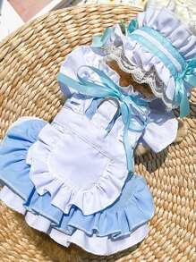 女僕服親子狗狗和貓咪服裝,寵物服飾適用於春夏季,帶有牽繩可遛狗 - 藍色 - 查看 5