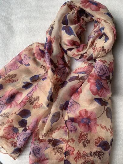 1pc Balinese Chiffon Floral Printed Long Scarf Elegant For Outdoor All Seasons Winter Fall Valentine's Day Valentines