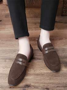 QZTZX Men's Plain Simple Loafers, Spring & Autumn Business Style Suede Slip-On Sneakers Without Laces