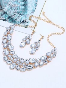 Juego De Joyas De Lujo De Collar Y Aretes Con Incrustaciones De Pedrería - Negro - Ver 6