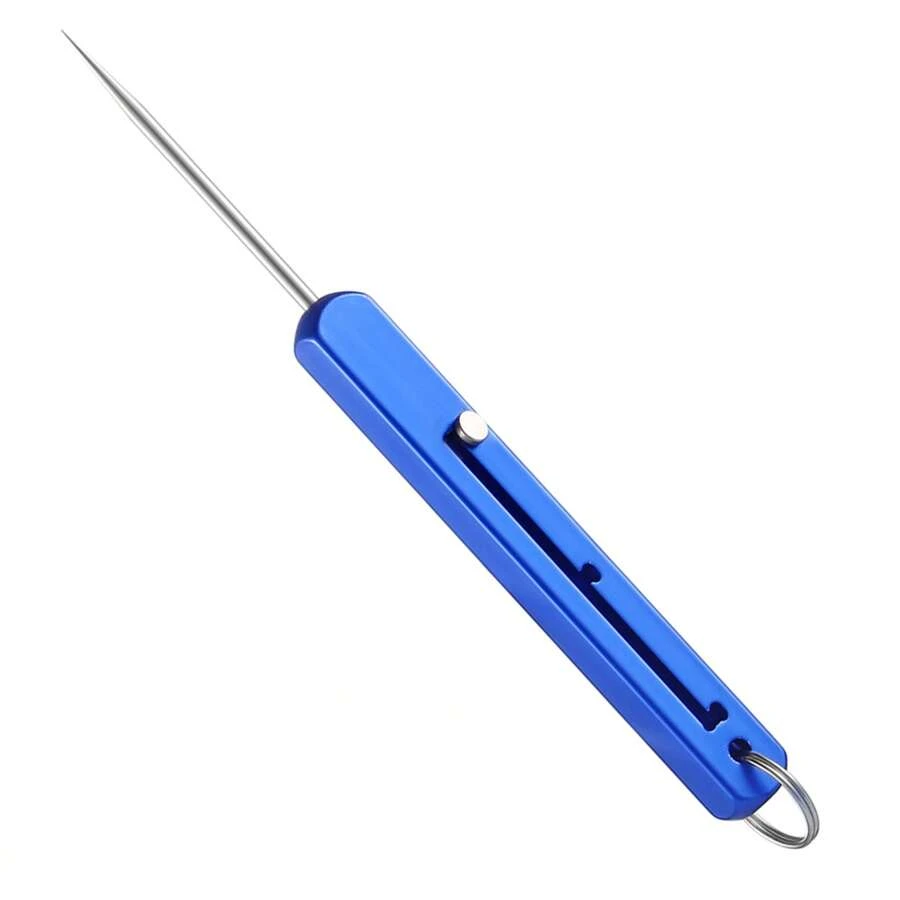 1PC Portable Titanium Toothpick Pocket Push-pull Toothpick Key Chain Pendant Reusable Toothpick EDC Tool for Outdoor Camping Picnic Travel - Blue - View 1