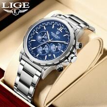 LIGE 石英表 不锈钢商务时尚奢华手表 适合男孩 防水夜光休闲运动时钟计时码表