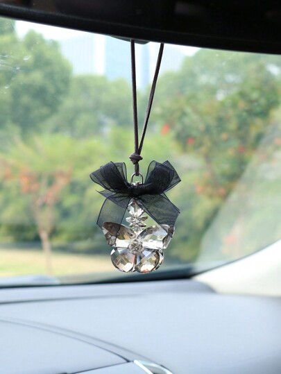 1pc Grey Bow & Crystal Butterfly Car Pendant