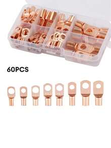 60pcs Wire Lug Connector Ring Sc6-25 Copper Connector Bare Cable Voltage Terminal Connector Kit - Gold - View 1