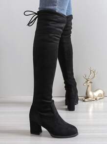 Quý cô Vượt lên đầu gối Đàn hồi Giày ống Với 7cm Giày cao gót dày , Đang hiển thị In Mùa thu Và Mùa Đông , Gợi cảm Đen Màu sắc - màu đen - Xem 2