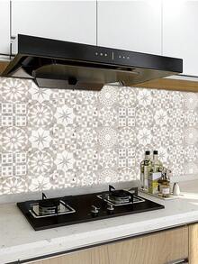 1set/10pcs Self-adhesive Removable Pvc Kitchen Stickers, Vintage Geometric Pattern Square Waterproof Wall Decals Suitable For Home Decoration - Multicolor - View 2