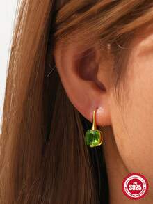 1對aaaaa品質圓形鋯石耳釘925純銀鑲嵌耳墜,新娘婚禮珠寶禮物