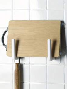 2pcs Wall-mounted Holder For Cling Film, Paper Roll, Pot Lid, And Cutting Board, No Drilling Required - White - View 4