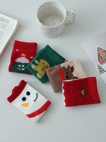 5雙聖誕卡通老人、雪人、馴鹿嬰兒襪,聖誕節和新年禮物推薦