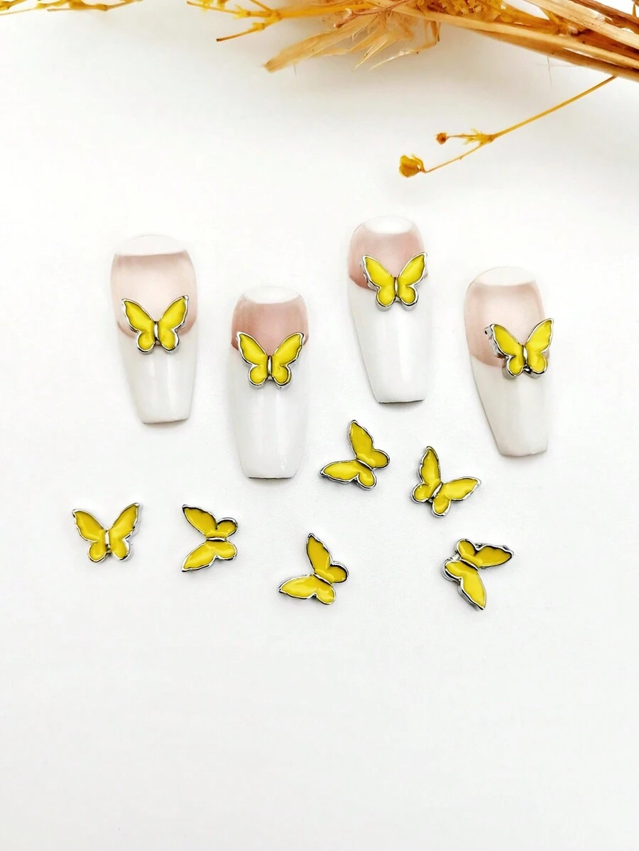 10入組林地風格合金蝴蝶指甲藝術裝飾品3d金屬繪畫油性蝴蝶貼紙,適用於指甲藝術