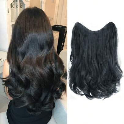 إضافات شعر موجية بشكل V مصنوعة من الألياف الاصطناعية للفئة القوقازية، بدون خياطة، تحتوي على أربع مشابك، متاحة بطول 16/20/24/28 بوصة، اللون أسود وبني باروكة