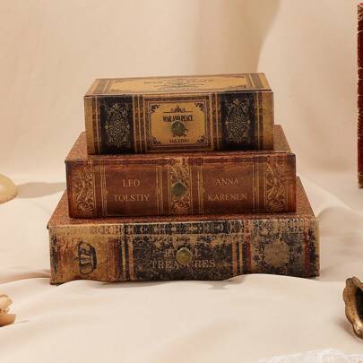 1 Stück dreistufige Aufbewahrungsbox in Buchform aus PU-Holz, einzigartige Schmuckbox, amerikanisch-retro klassisches Buch Design Heimdekoration Ornamente für Arbeitszimmer/Schlafzimmer