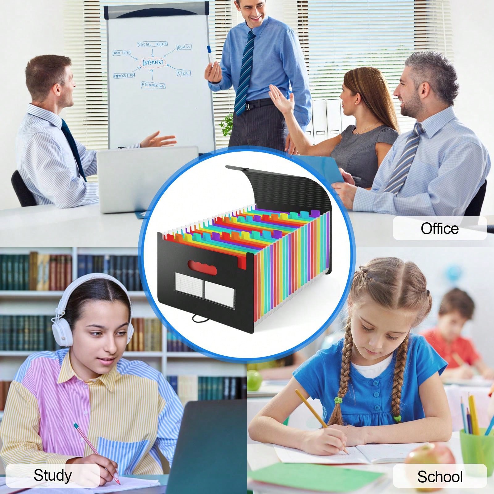SKYDUE Accordion File Organizer, 8 Pockets Expanding File Folders, Portable Document Paper Organizer, Home College School Office Supplies, Letter Size