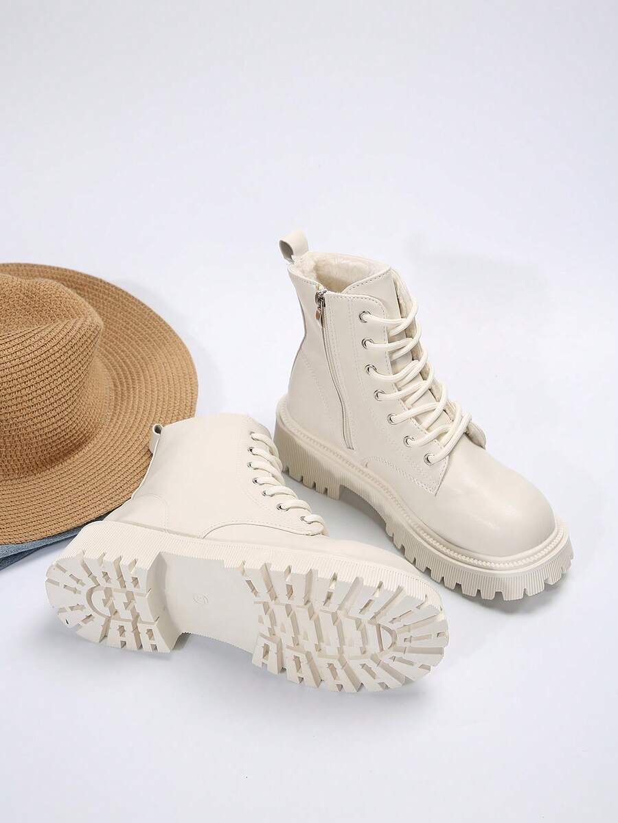 新款女士时尚保暖内衬保暖流行靴 - 米色 - 查看 1