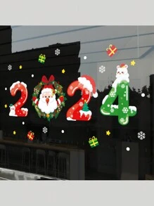 2024 圣诞节窗贴装饰、玻璃门装饰贴花、圣诞老人墙贴适用于客厅卧室办公室、户外圣诞装饰、圣诞礼物 - 彩色 - 查看 3