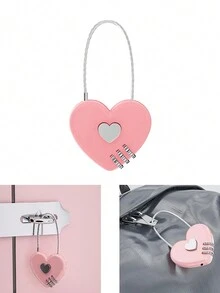 1pc Portable Password Luggage Lock With Heart-shaped Shackle - Pink - View 5