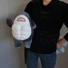 37cm肌肉鯊魚毛絨公仔,可愛的運動員鯊魚填充卡通玩具,強壯的動物枕頭送給男友的禮物 - 灰色 - 查看 5