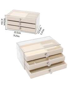 1pc Jewelry Storage Box Three-layer Velvet Jewelry Tray Jewelry Storage Box - Beige - View 4