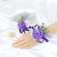 2 件組婚禮手腕花和胸花套裝,新郎伴郎婚禮人造牡丹玫瑰胸花,新娘伴娘優雅薰衣草手腕花婚禮舞會訂婚儀式手腕花裝飾