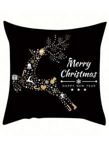 一套四件枕頭套,黑色背景聖誕節 - 彩色 - 查看 5