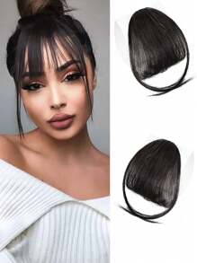 側鬢、劉海、黑色平順、整潔、空氣劉海、女性合成纖維6英寸髮片 - 棕色 - 查看 1